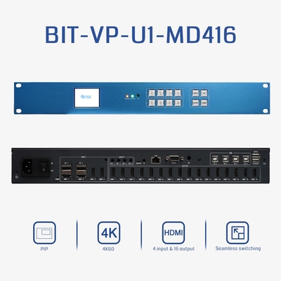Bitvisus 1U RACK PIP シームレススイッチング HDMI スイッチャーマトリックス 4K60 4*4 LCD LED TV ビデオウォールコントローラープロセッサーBIT-VP-U1-MD416