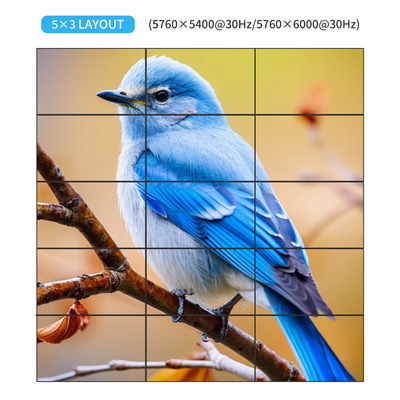 8K 1 in 15 アウト マルチスクリーンコンテンツディスプレイ ピクセル対ピクセルスプリッシング マルチスクリーンビューヤー 4x3 5x3 6x2 マルチモニタースプリッタ